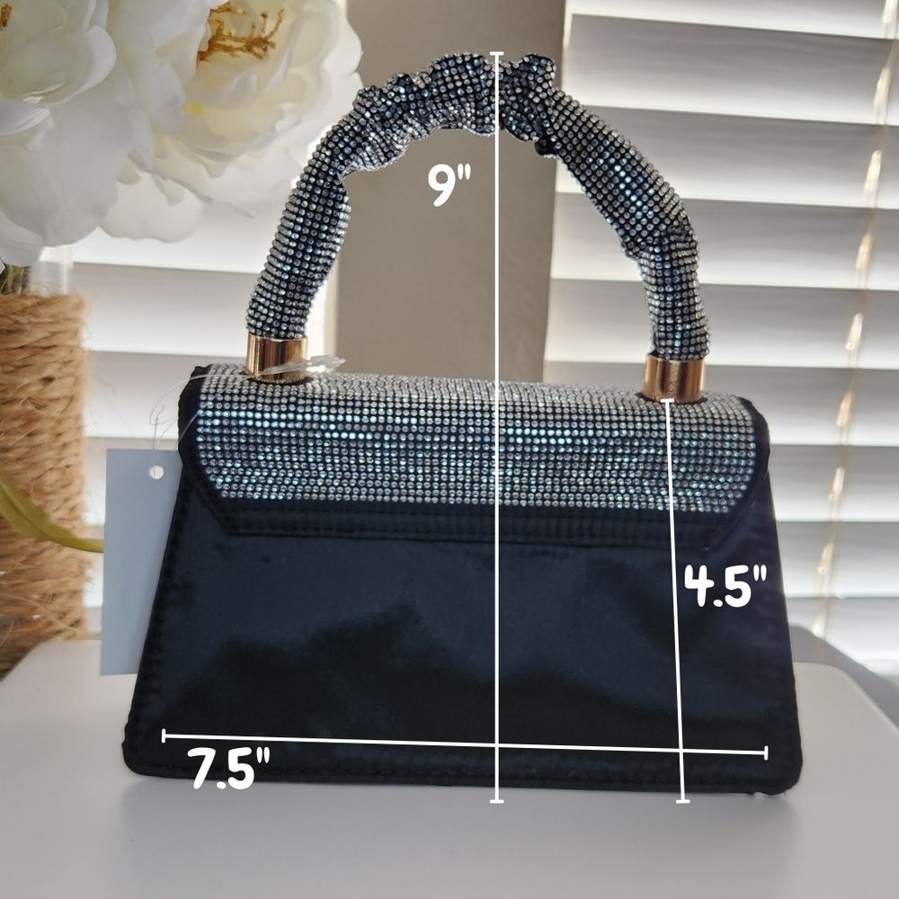 NEW!! Olivia Miller Women's Handbag With Strap Black Silver Dazzling Rhinestones - Picture 14 of 15